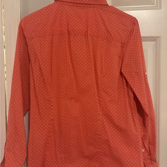 L.L. Bean Coral/White Micro Dot Button-Front Shirt - Picture 3 of 5